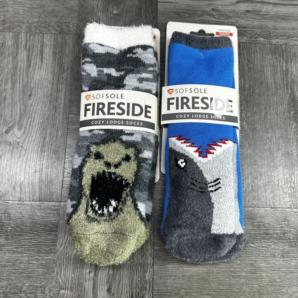 SOFSOLE Fireside Cozy Lodge Socks Youth size 10 - 4.5 (2 Pair Bundle)